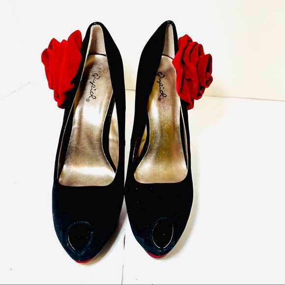 Qupid Red Rose Salsa Platform Heels - Picture 2 of 11